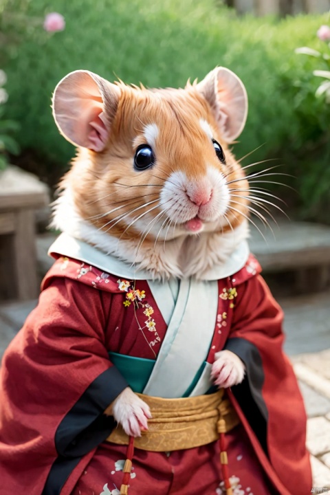 Hamster ,best quality,realistic,Hamster wearing hanfu,red