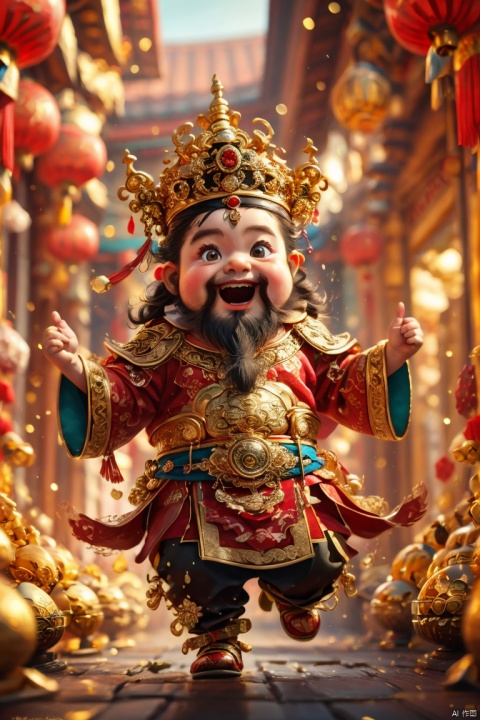  (best quality,4k,8k,highres,masterpiece:1.2), god of wealth, spring Festival elements, gold, gold, gold, red, baby, new year clothes, run to the audience, Blurred Background, Scattered, splashed riches, solo, ultra hd, (best quality), high detail, 8k, holding, running background, looking, run, HDR,  new year, dofas