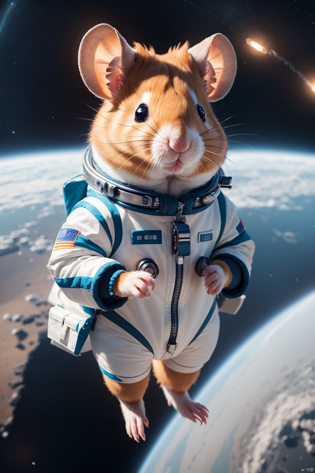  anthropomorphic hamster,Mecha,headset,full body,(best quality,realistic),Hamster wearing Chinese space suit