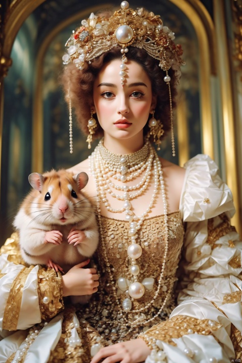  anthropomorphic hamster ,high quality , high detailed skin, pearl necklace,gem, 1girl, paopaoma