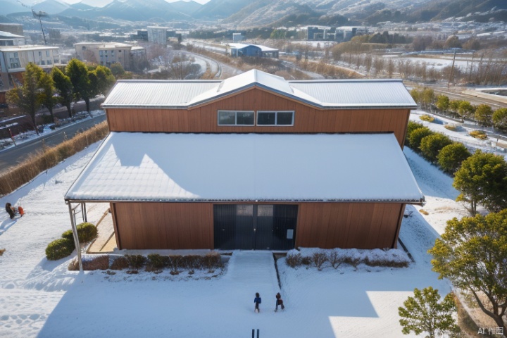 Beautiful snow day scene, overlooking, wide field of vision, little hamster, ((Best quality)),((Best quality)),((realistic)),((exterior view)),photo realistic,(masterpiece),orante,super detailed,intricate,photo like image quality,雪,红枫, Hamster, LAOWANG