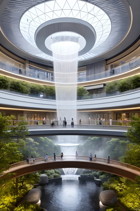 (best quality,4k,8k,highres,masterpiece:1.2), （glass roof：1.05）,waterfall,COMMERCIAL LANDSCAPE,indoors