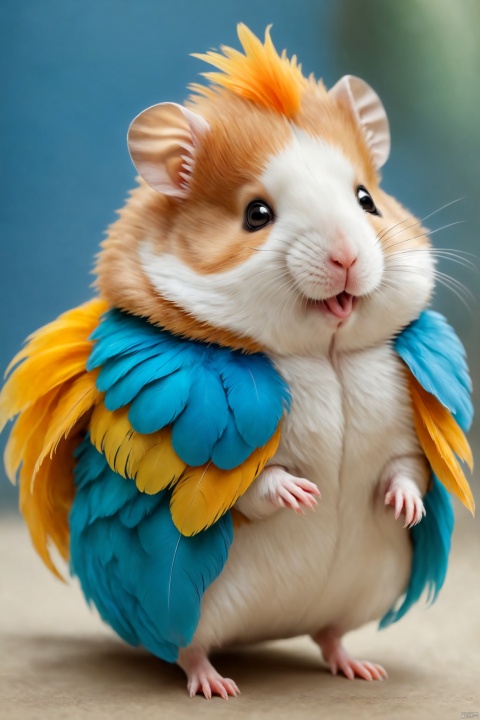 A cute hamster with bird-like feathers, realistic, photo-level, Hamster,ZLJ