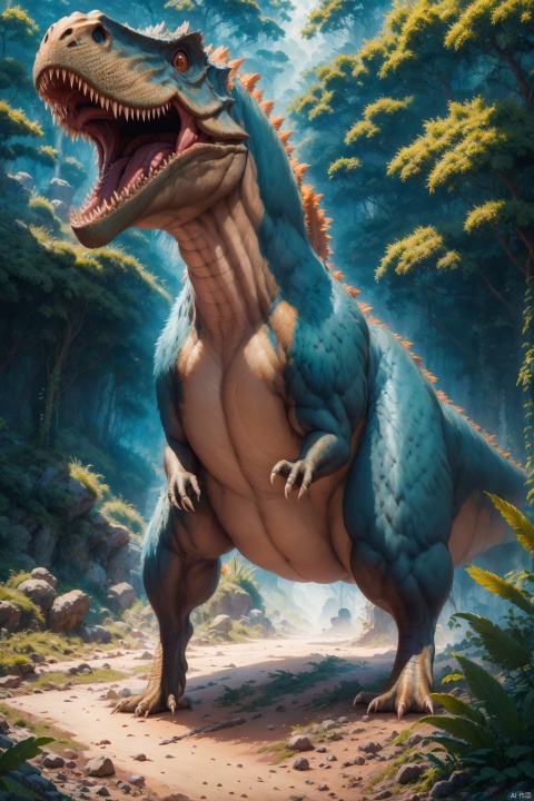  Jurassic, in the rainforest, a ferocious dinosaur, Attack, skin details, （black feathers） , Hamster, Mount, above the dinosaurs, ((Best quality)),((Best quality)),((realistic)),((exterior view)),photo realistic,(masterpiece),orante,super detailed,intricate,photo like image quality, Hamster