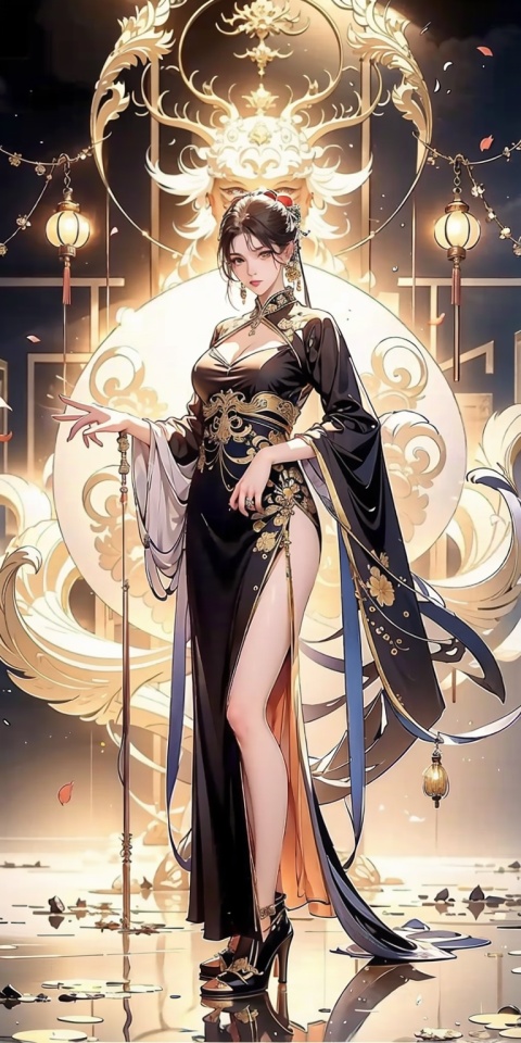  full_body,standing,on_one_foot,Perfect figure,Nine-headed body,exquisite facial features,long legs,high heels,Mecha warrior,1 girl,Cultivate oneself to become an immortal,Ancient Chinese costume,sexy dress,girl,bathygosaurus,taoist,Chinese art