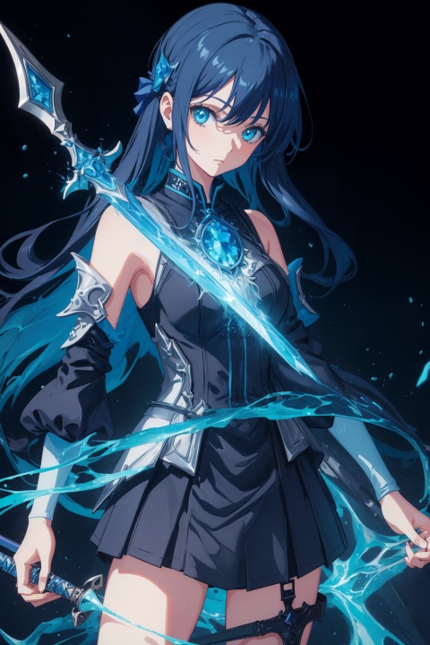  ((masterpiece, best quality)),a girl holding a sword, in the style of dark azure and light azure, mixes realistic and fantastical elements, vibrant manga, uhd image, glassy translucence, vibrant illustrations。
