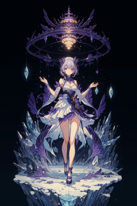  ,(((masterpiece,best quality))),((good structure,Good composition,good atomy)), ((clear, original,beautiful)),as,fantasy,(purple theme:1.3),1girl,outdoors,dress,girl,(ice theme:1.3),solo,