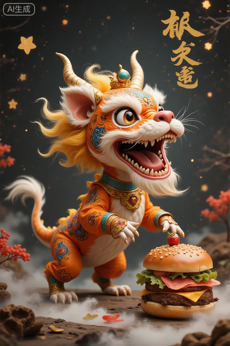 The core characteristics of strange beasts in folklore that symbolize "end-of-year disasters" are the cultural metaphor of "contrast between fierceness and cuteness" and "exorcism of evil spirits". Legend has it that it looks like a lion or a dog, with a single horn on its head and a long white tail. It only appears on New Year's Eve and cannibalizes people. However, it is afraid of red, fire and loud noises. It was eventually tamed by humans with Spring Festival couplets and firecrackers. It evolved from an "evil beast" into an auspicious symbol that carries the hope of reunion.