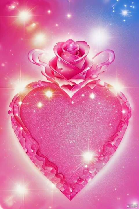 heart,english text\(520\),make of crystal rose , gradient, gradient background, no humans, sparkle, box, gift, pink theme,Caihui,English txt\(Love\)