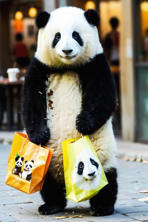 (((no human))),((Eye level view)), 1 super cute little panda ,face shot,Optimistic, ((hole on a Take-out coffee)),sunglasses Stylish, Charismatic, Confident, Busy streets ,super cute,Holding a shopping bag,standing on the ground, , photography,super realistic,no blurry,super detailed, Model, HD Details, Clear Presentation, Uniform, Fine Model, Elaborate Depiction, Realistic Details, Complex Scenes,Huahua,