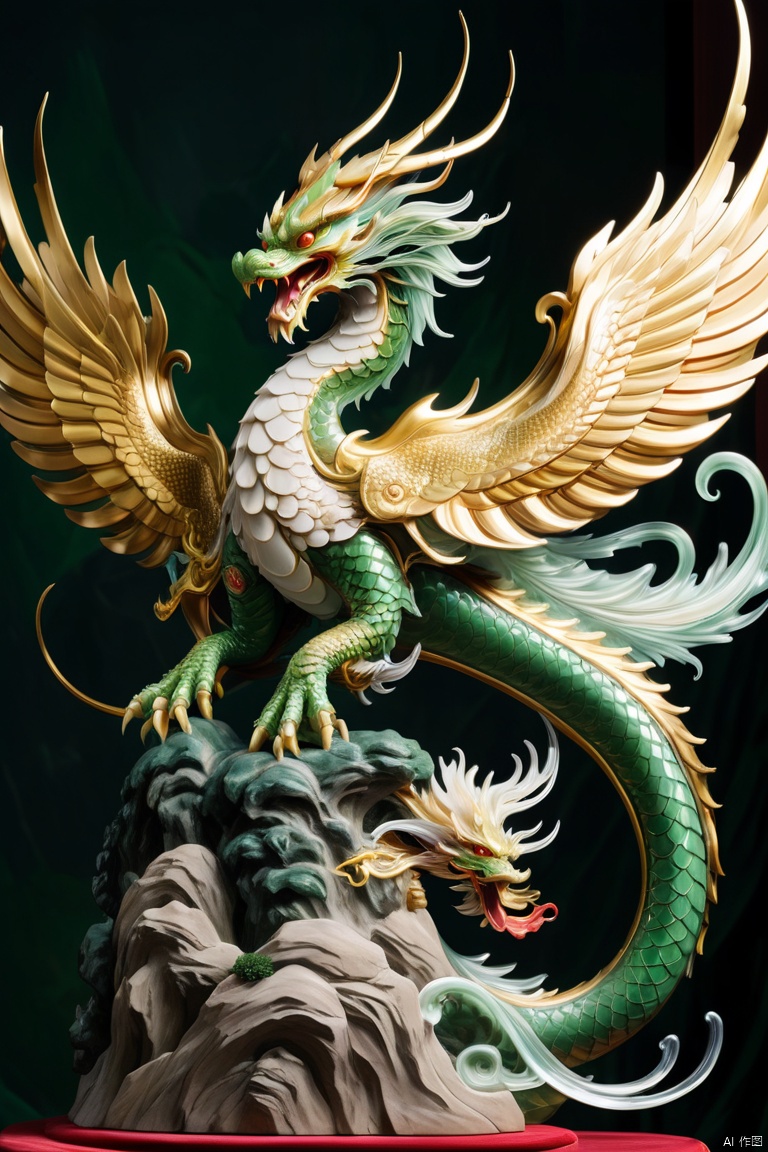  This article is 80 meters tall wearing a green armor emperor dragon, head like majesty, eyes have a flash of Dragon Ball, like colorful Baozhu, belly like mirage, scales like fish, holding a sharp blade, body like ah Luo scene, "secular painting dragon elephant, shoulder behind a pair of laser Suzaku phoenix wings"
Has a high internal force when fighting like a human Chinese dragon, his wings shine, feicuixl