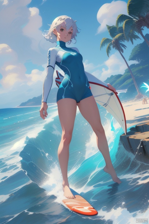 Lens quality: Bestquality,8k,(((masterpiece))),((bestquality)), Lens position: (full_body:1.2), Character: (1girl:1.2), Character clothing: Environment background: ocean, Image style: ( pixelart:1.2), prompt word:, surfing, moonriver