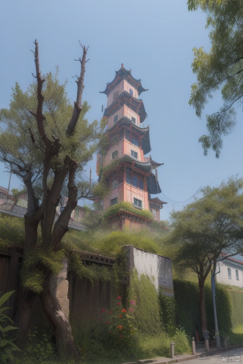 1building,tawer, Chinese color painting