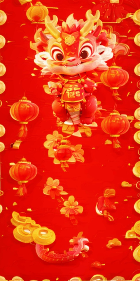  a red dragon, smile, red background, a small number of red lanterns, Chinese elements with firecrackers around and fireworks in the background, goddess,（beat：2）