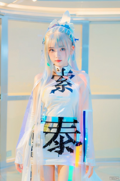 1girl,stand \(jojo\),fusion,highres,having a sense of technology,the background of a sense of technology,black and white clothes, Light master, dress , long sleeves , hair bow, poakl ggll girl, hologram girl, Ancient China_Indoor scenes, guidao, yue , hair ornament , hanfu,天启姬, Cyberpunk Concept