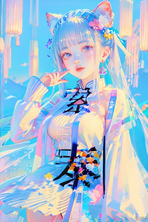 1girl,stand \(jojo\),fusion,highres,having a sense of technology,the background of a sense of technology,black and white clothes, Light master, dress , long sleeves , hair bow, poakl ggll girl, hologram girl, Ancient China_Indoor scenes, guidao, yue , hair ornament , hanfu,天启姬, Cyberpunk Concept, tianqiji, tianqi,Anime style