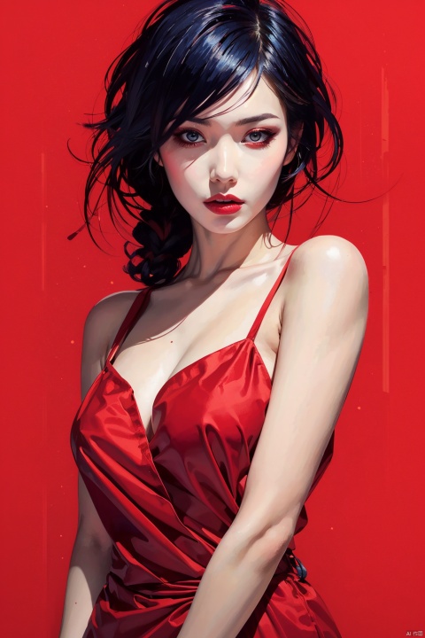 Best quality, masterpiece, photorealistic, 32K uhd, official Art,
1girl, dofas, solo, upper body,red background, , 1 girl