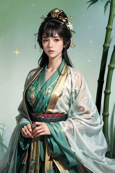 1girls, black suit, black armor, long hair, blue eyes, bangs, long legs, looking at viewer ,hero's armour, solo focus, curvy women, sparkling eyes, (Detailed eyes:1.2), Oily skin, bamboo shadows, Dramatic Shadows. (Chinese painting illustration) , green tones, warm yellow sunlight, high contrast,Ink scattering_Chinese style
