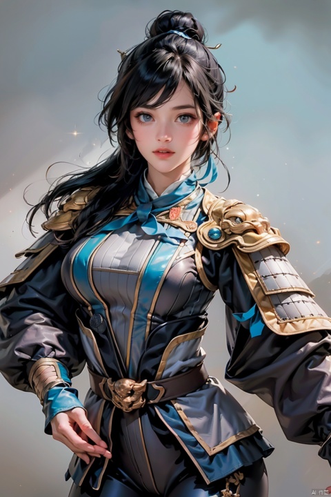  SGZ2, solo, 1girl,1girls,male focus，black bodysuit,black armor，long hair, blue eyes, ponytail,bangs， long legs，looking at viewer,hero's armour， (High quality, High resolution, Fine details), Realistic, simple background，solo, curvy women, sparkling eyes, (Detailed eyes:1.2), Oily skin, Dramatic Shadows

