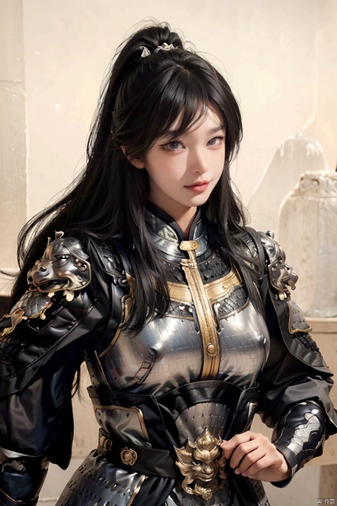  high definition,color trace, (High quality, High resolution, High quality, Fine details), Realistic, solo, 1girl,male focus,black theme,white armor,long hair, hair over shoulder,bangs,black hair,blue eyes,fighting stance,(High quality, High resolution, Fine details), Realistic, simple background,solo, curvy women, sparkling eyes, (Detailed eyes:1.2), Oily skin, Dramatic Shadows, SGZ2, Armor