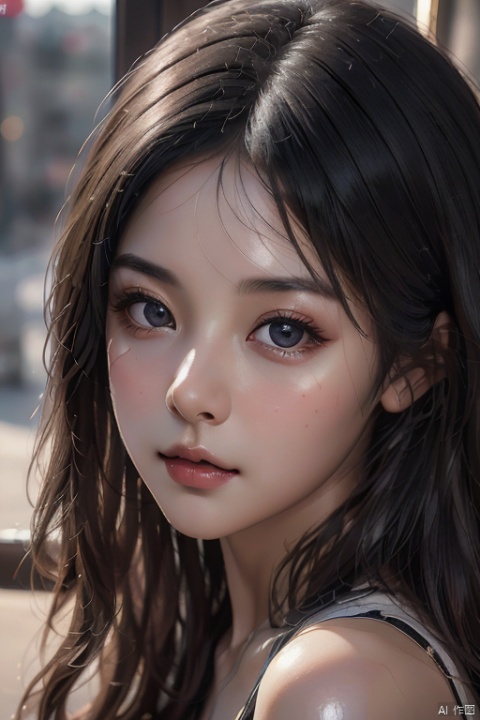 (8k, RAW photo, best quality, masterpiece:1.2), (realistic, photo-realistic:1.4), (extremely detailed CG unity 8k wallpaper), (detailed face: 1.4), (beautiful detailed eyes: 1.2),1 girl, black hair, pink lips, very delicate skin, shiny skin, fair skin, bright eyes, with a feeling of first love
