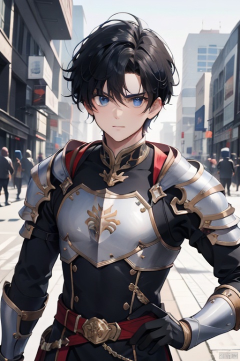 A handsome boy in armor,The eyes are firm,Fight many enemies,6 enemise,All over,Under the volcano,A lot of people,