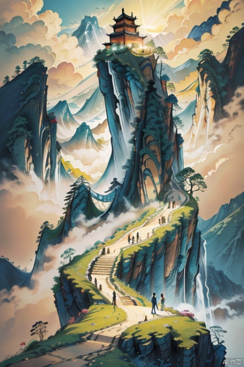 Mountain, a flowing ink painting, fully demonstrates the uncanny workmanship of nature and profound cultural heritage. The mountain is tall and tall, lofty and steep, as if it were a strong man on the earth, guarding this ancient land. They are tall and straight like swords, or winding like dragons, with different shapes and characteristics. break Walking down the mountain road, I saw a waterfall pouring down from the cliff, splashing, mist filled, like a dragon swooping down from the clouds, magnificent, shocking. The sun shines through the mist, forming a beautiful rainbow that makes people feel like they are in a wonderland. break From the observation deck, you will be shocked by the sea of clouds before you. The sea of clouds fluctuated, sometimes calm as a mirror, sometimes rough. Standing in the sea of clouds, as if you were between heaven and earth, and integrated with nature. Walking on the flower path of Mountain, profound cultural atmosphere. Ancient temples, stone inscriptions and cliff stone inscriptions all tell the history and culture of Mountain.cnss,动漫