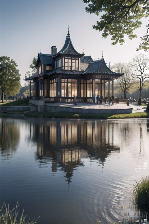 blue sky, Fantasy Park ,Lakes, (wonderland:1 ), Adequate sunlight,reflection, true light and shadow, perfect lighting, no humans,Realistic, Overlooking, Representative,boutique, Masterpiece, Intricate, High Quality, Best Quality, Ultra HD,high res, Full Detail, ,Authenticity, Take photos, ﻿,动漫