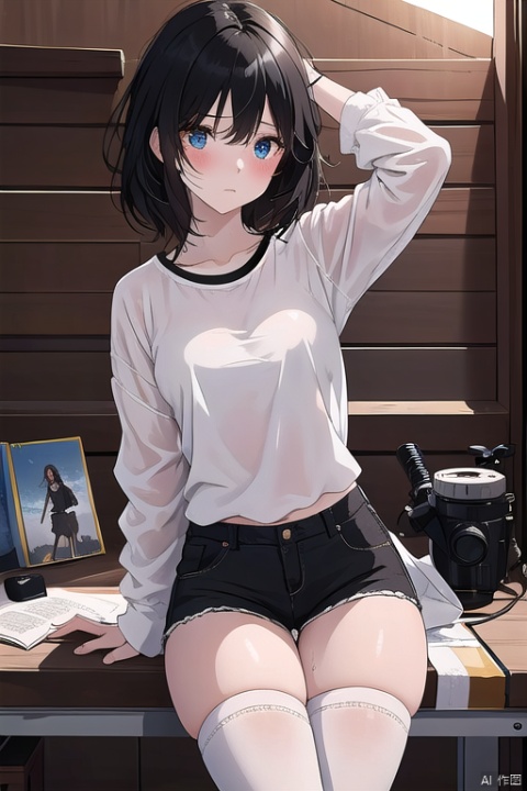 A distraught young girl with pale skin and slender features sits alone on a dusty, sun-baked plain in a cowboy-shot composition. Her messy black hair frames her tear-streaked face, showcasing heterochromia in her eyes that remain open as she cries. A small nose and delicate features are accentuated by anime-style blush. Dirty clothes and a bandaid on her knee add to the scene's realism. The focus is tight, with the girl's petite form occupying most of the frame, as if seen through a telescope. The artbook quality image boasts an impressive filesize, making it a stunning addition to any collection.