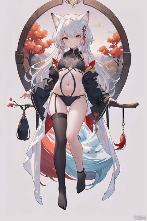  (masterpiece, top quality, best quality, official art, beautiful and aesthetic: 1.2), (1 girl), (full body: 1.3), extreme detailed, (fractal art: 1.3), colorful, break, highest detailed, Red, break, White, break, Yellow, break, Chest, Abdomen, Nine-tailed fox, (whole body: 1.5), WaHaa