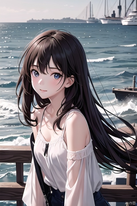1girl,at the harbor,sea,wind,beautiful,upper body,looking at viewer,masterpiece,extremely detailed,best quality,very aesthetic

