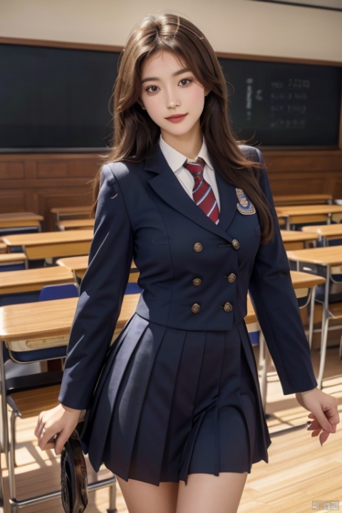 Best Quality, Masterpiece, Super High Resolution, 1 Girl, Medium Shot, Busty, Looking at the Audience, School, School Uniform, JK Uniform, Solo, Long Hairl, Brown Hair
, 1girl,moyou, 1 girl