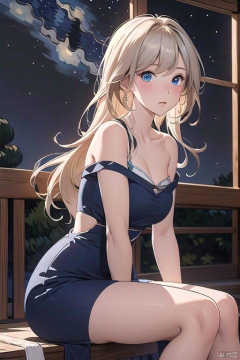 illustration, ((close)),from side,a kawaii girl with long white hair, featuring bangs and captivating blue eyes,sitting,looking at the sky, a path to dreams,(cartoon:1.2),BREAK,beauty,\ (Van Gogh's starry night\:1.2), dreams, health, art, illustrations,Create a dreamlike starry background, warm and beautiful, abstract and realistic, an extremely delicate and beautiful,extremely detailed,8k wallpaper,Amazing,finely detail,best quality,official art,extremely detailed, CG, unity, 8k, wallpaper , Children's Illustration Style, Scribble,
