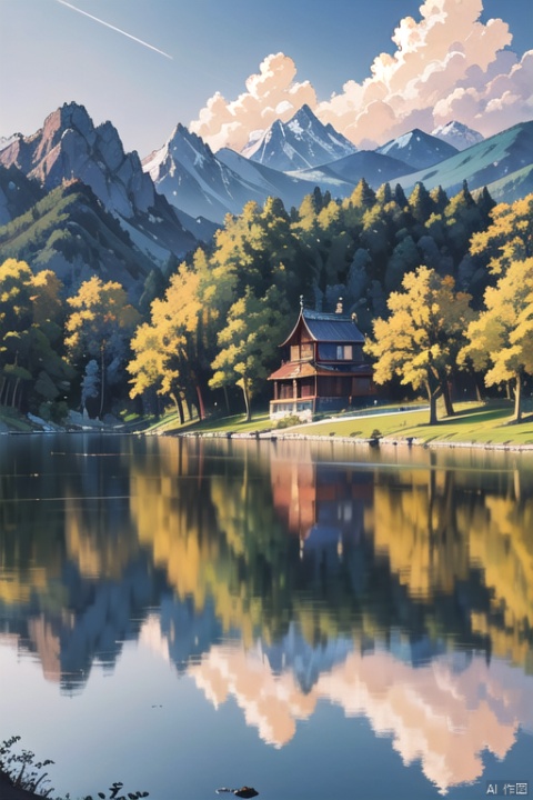 blue sky, Fantasy Park ,Lakes, (wonderland:1 ), Adequate sunlight,reflection, true light and shadow, perfect lighting, no humans,Realistic, Overlooking, Representative,boutique, Masterpiece, Intricate, High Quality, Best Quality, Ultra HD,high res, Full Detail, ,Authenticity, Take photos, ﻿