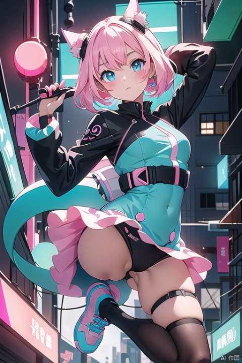 1girl,a female anime character is wearing futuristic and shoes, in the style of psychedelic neon, nintencore, skottie young, light pink and light black, kidcore, dark white and dark cyan, colorful chaos,