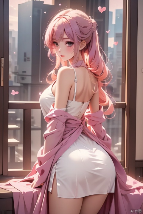 A majestic, personified beauty emerges from a dreamlike setting. A solo figure, Caiyi, stands tall with long, slender legs and pale skin. Her hair is a mesmerizing gradient of purple and pink hues, flowing down her back like a river of sunset colors. A coat wraps around her shoulders, and pink boots adorn her feet. Long sleeves and a flowing skirt complete the ethereal ensemble. As she gazes directly at the viewer, cinematic lighting casts a warm glow on her delicate features. The overall composition is breathtaking, with an 8K wallpaper quality that demands attention.