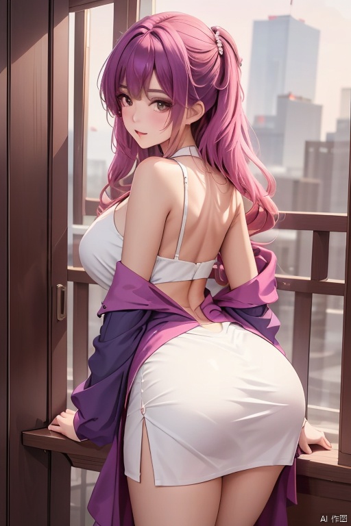 A majestic, personified beauty emerges from a dreamlike setting. A solo figure, Caiyi, stands tall with long, slender legs and pale skin. Her hair is a mesmerizing gradient of purple and pink hues, flowing down her back like a river of sunset colors. A coat wraps around her shoulders, and pink boots adorn her feet. Long sleeves and a flowing skirt complete the ethereal ensemble. As she gazes directly at the viewer, cinematic lighting casts a warm glow on her delicate features. The overall composition is breathtaking, with an 8K wallpaper quality that demands attention.