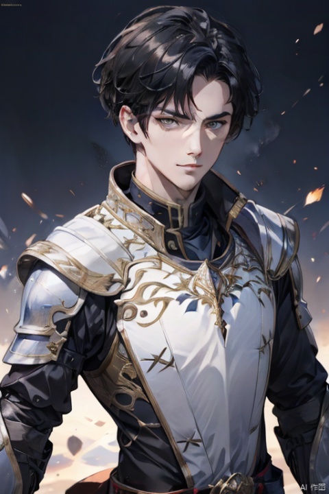 A handsome boy in armor,The eyes are firm,Fight many enemies,6 enemise,All over,Under the volcano,A lot of people,