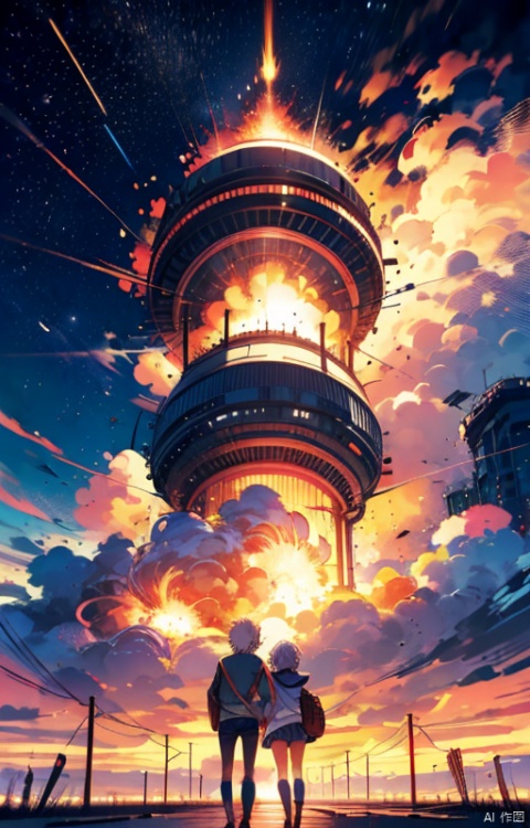 detailed anime artwork of the end of the world by an atomic blast, rick and morty style