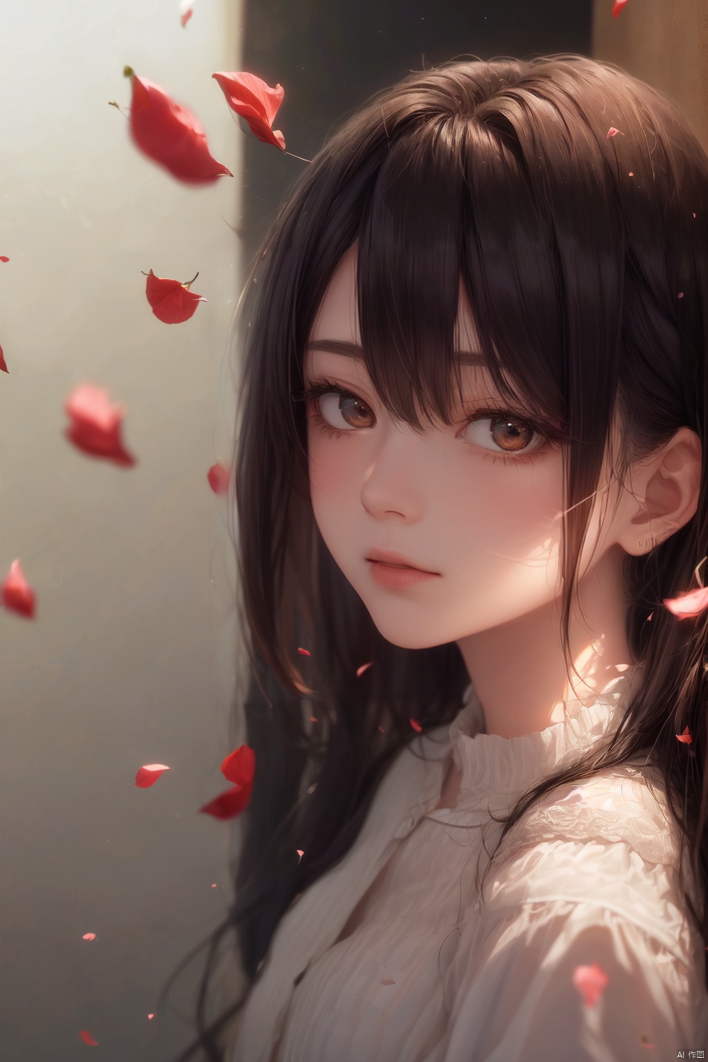 8k resolution,Masterpiece quality,High detail
Fantasy theme,1 girl in focus,
(Strong backlighting, overexposure:1.2)
(Extreme close-up on girl's eye:1.3), capturing a world within
Visual representation of endless repetition and reflection,
(Illusion of continuous visual recursion:1.6),
fluttering rose petals surrounding, 
Skillful play of light and shadows,
Ethereal, mesmerizing effect,dreamlike ambiance with a sense of infinity.