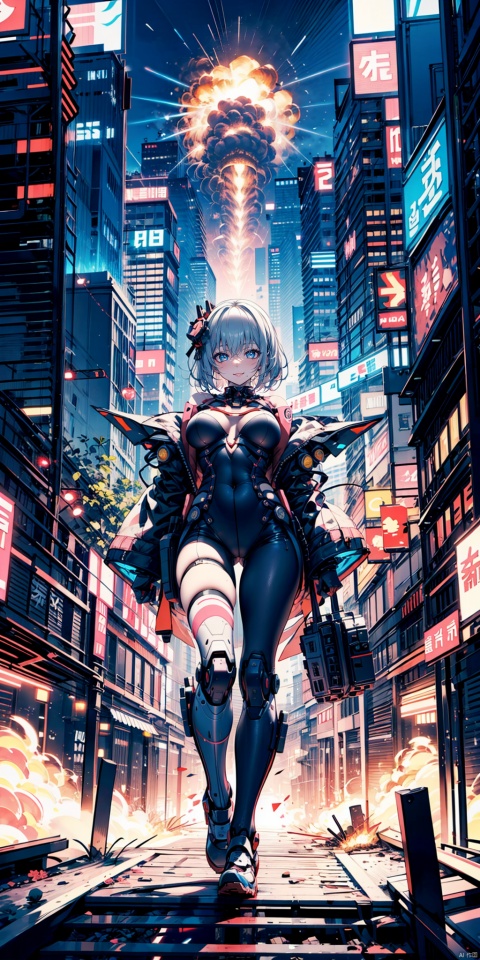8k, best quality, masterpiece, ultra detailed, (from below), (1girl), beauty face, full body}, (dramatic, gritty, intense), intricate details, (dynamic composition:1.2), sexy body,
Dynamic Fuzzy,
motorbike,CyberMecha,High detailed, cyberpunk, future, futuristic, robots, pink sky, blue light
explosion behind girl, huge mushroom cloud above, flame,  cinematic style, cinematic style