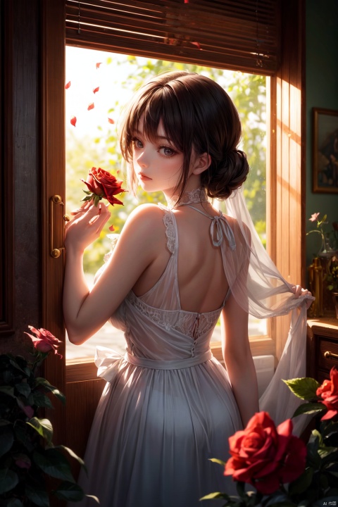8k resolution,Masterpiece quality,High detail
Fantasy theme,1 girl in focus,
(Strong backlighting, overexposure:1.1)
(Extreme close-up on girl's eye:1.2), capturing a world within
Visual representation of endless repetition and reflection,
(Illusion of continuous visual recursion:1.1),
fluttering rose petals surrounding, 
Skillful play of light and shadows,
Ethereal, mesmerizing effect,dreamlike ambiance with a sense of infinity.