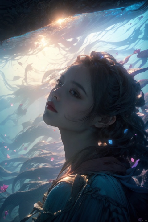 8k resolution,Masterpiece quality,High detail.,
1 girl,front,floating,beautiful face,Fantasy theme,{(inverted sky, upside-down seascape:1.3), The sky is below oceans},(from below, panoramic view:1.1),(fisheye lens effect, distorted perspective:1.2).,
{Strong backlighting from water's surface, (underexposed depths, blocked shadows:1.2), depth of field at 100mm focal length},(Inverted horizon:1.1),celestial bodies reflected in water.,
{Starry sky seamlessly transitioning into ocean depths, (Droste Effect, infinite repetition and reflection:1.2), mesmerizing effect},ethereal gradient transition,
{Starry sky transitioning into ocean depths, (Droste Effect, infinite repetition and reflection:1.2), mesmerizing effect},ethereal gradient transition.,
{fluttering rose petals in water, (casting dramatic underwater shadows and highlights:1.3), (meteor shower and planets reflected on water surface, Vermilion Comet(a surreal underwater phenomenon:1.4)},
ambiance of an infinite,upside-down world,(a vortex of rose petals and a starry sky),{alicedef, bodysuit, shrug \(clothing\), headphones, gloves, alicebunny, hoodie, hat, white leggings, floating hair ornament},coloured glaze,
cropped,{(1 girl floating upwards:1.5), looking_up,(close to viewer:2), (beautiful face, large breasts:1.1), (underwater lighting:1.2), (worm's eye shot:1), zhongfenghua