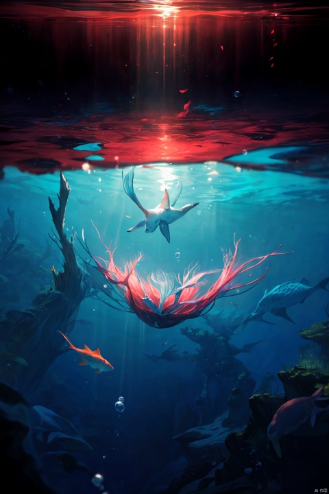 8k resolution, Masterpiece quality, High detail.
Fantasy theme, {((Underwater world, inverted sky:1.6), (upside-down seascape, ocean above:1.5), (illusion of reversed world, sea as sky:1.4))}, (from below, panoramic view:1.3), (fisheye lens effect, distorted perspective:1.2).
{1 girl in focus, (close to viewer:1.5), (looking up at viewer:1.4), beautiful underwater face, (ethereal underwater lighting:1.3), (worm's eye shot:1.1)}, mystical gaze.
{Strong backlighting from water's surface, (underexposed depths, blocked shadows:1.3), depth of field at 100mm focal length}, (Inverted horizon:1.2), celestial bodies reflected in water.
{Starry sky seamlessly transitioning into ocean depths, (Droste Effect, infinite repetition and reflection:1.2), (mesmerizing effect:1.1)}, ethereal gradient transition.
{Surrounding fluttering rose petals in water, (floating and casting dramatic underwater shadows and highlights:1.3), (meteor shower and planets reflected on water's surface, (Vermilion Comet as a surreal underwater phenomenon:1.4))}.
ambiance of an infinite, upside-down world, (a vortex of rose petals and a starry sky) to creat a surreal scene.
tyjf, alicedef, bodysuit integrated pantyhose, shuixia, bodysuit