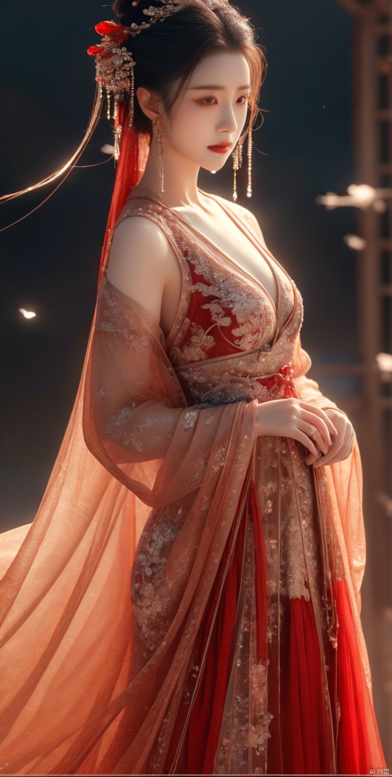  masterpiece,(best quality),official art, extremely detailed cg 8k wallpaper,((crystalstexture skin)), (extremely delicate and beautiful),highly detailed,yuechan,
1girl, solo, lips,jewelry, breasts, long_hair, medium_breasts, dress,Hair accessories, yuechan, (\shen ming shao nv\), linkedress_red dress