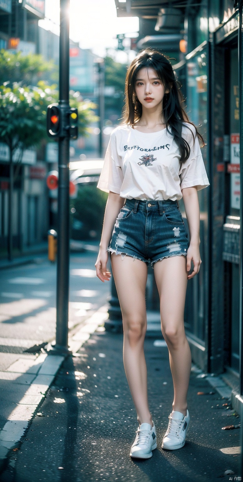  ((Best Quality)), ((Masterpiece)), (Very detailed:1.3), 3D, 1 girl,solo,(((full body))),Japanese girl, Japanese street style wear, T-shirt, shorts, cool, long hair, long ponytail, wearing sunglasses, street photo, Tokyo street,HDR (high dynamic range), ray tracing, nvidia RTX, super resolution, Unreal 5, subsurface scattering, PBR texture, post-processing, anisotropic filtering, depth of field, Maximum sharpness and sharpness, multi-layered textures, albedo and highlight maps, surface shading, accurate simulation of light-material interactions, perfect ratios, octane rendering, duotone lighting, low ISO, white balance, rule of thirds, wide aperture, 8K RAW, efficient sub-pixels, subpixel convolution, luminous particles, dynamic pose, Wuqiii