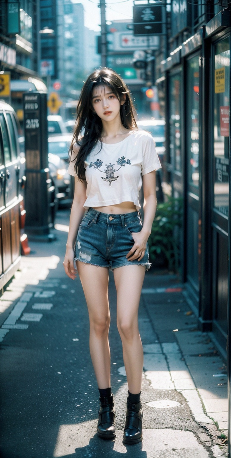  ((Best Quality)), ((Masterpiece)), (Very detailed:1.3), 3D, 1 girl,solo,(((full body))),Japanese girl, Japanese street style wear, T-shirt, shorts, cool, long hair, long ponytail, wearing sunglasses, street photo, Tokyo street,HDR (high dynamic range), ray tracing, nvidia RTX, super resolution, Unreal 5, subsurface scattering, PBR texture, post-processing, anisotropic filtering, depth of field, Maximum sharpness and sharpness, multi-layered textures, albedo and highlight maps, surface shading, accurate simulation of light-material interactions, perfect ratios, octane rendering, duotone lighting, low ISO, white balance, rule of thirds, wide aperture, 8K RAW, efficient sub-pixels, subpixel convolution, luminous particles, dynamic pose, Wuqiii