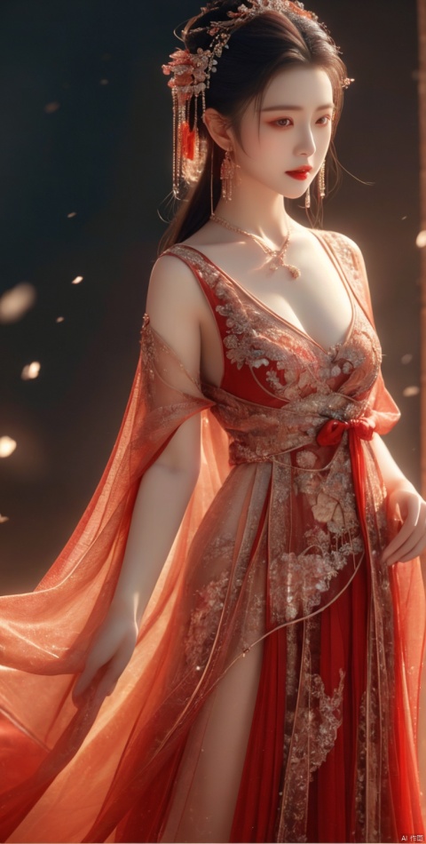  masterpiece,(best quality),official art, extremely detailed cg 8k wallpaper,((crystalstexture skin)), (extremely delicate and beautiful),highly detailed,yuechan,
1girl, solo, lips,jewelry, breasts, long_hair, medium_breasts, dress,Hair accessories, yuechan, (\shen ming shao nv\), linkedress_red dress