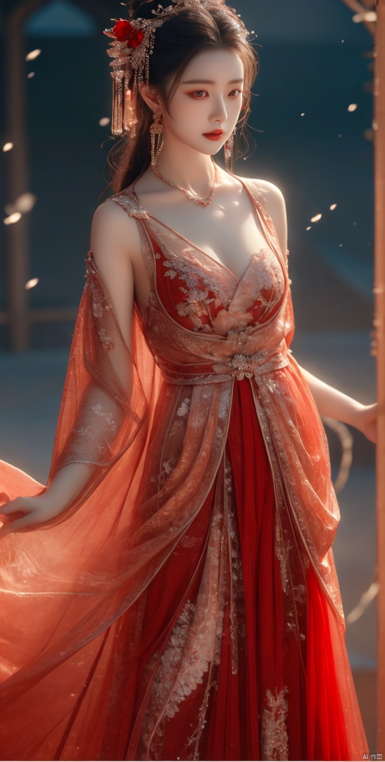  masterpiece,(best quality),official art, extremely detailed cg 8k wallpaper,((crystalstexture skin)), (extremely delicate and beautiful),highly detailed,yuechan,
1girl, solo, lips,jewelry, breasts, long_hair, medium_breasts, dress,Hair accessories, yuechan, (\shen ming shao nv\), linkedress_red dress