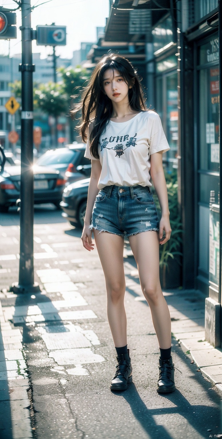  ((Best Quality)), ((Masterpiece)), (Very detailed:1.3), 3D, 1 girl,solo,(((full body))),Japanese girl, Japanese street style wear, T-shirt, shorts, cool, long hair, long ponytail, wearing sunglasses, street photo, Tokyo street,HDR (high dynamic range), ray tracing, nvidia RTX, super resolution, Unreal 5, subsurface scattering, PBR texture, post-processing, anisotropic filtering, depth of field, Maximum sharpness and sharpness, multi-layered textures, albedo and highlight maps, surface shading, accurate simulation of light-material interactions, perfect ratios, octane rendering, duotone lighting, low ISO, white balance, rule of thirds, wide aperture, 8K RAW, efficient sub-pixels, subpixel convolution, luminous particles, dynamic pose, Wuqiii
